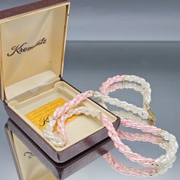 Krementz Pink & White Freshwater Rice Pearl Necklace  24'
