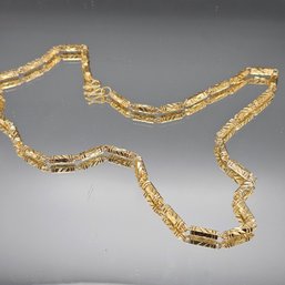 Gold-Tone Textured Barrel Link Necklace With Traditional M-Clasp