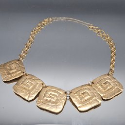 Park Lane Gold Tone Hammered Greek Key Statement Necklace 19'