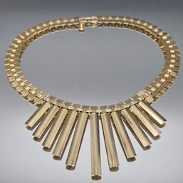 Monet Gold Tone Fringe Bib Necklace 16 Signed Statement Piece