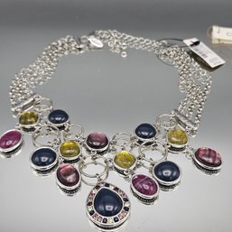 Chicos Emilee Bib Necklace Silver Tone Multi Stone Statement
