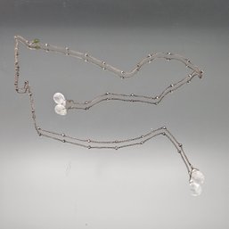 Silver Tone Satellite Chain With Faceted Quartz Drop Necklace