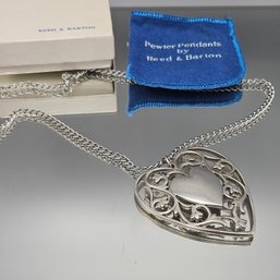 Reed & Barton Vintage Pewter Openwork Heart Pendant Necklace