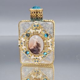 Vintage Czechoslovakian Gilt Filigree & Glass Perfume Bottle - Dancing Nymph Cameo
