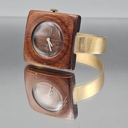 Vintage Eric 17 Jewels Wood Case Bangle Cuff Watch