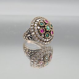 Sterling Silver Multi-Gemstone Dome Ring  Size 8.5
