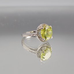 Modern Halo Canary Yellow Stone Ring  Size 6.5