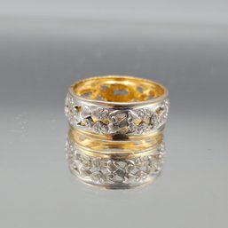 Vintage Two-Tone Filigree Floral Band Ring - Size 10
