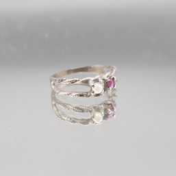 Vintage Sterling Silver Pearl? & Ruby? Bypass Branch Ring - Size 6.5