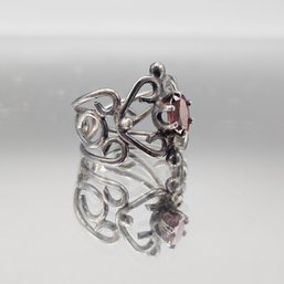 Vintage Scrollwork Ring W/ Red Oval Stone  Size 7
