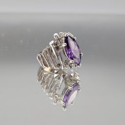 Brutalist Style Purple Stone Statement Ring - Size 4.25