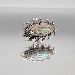 Vintage 925 Sterling Silver Abalone Filigree Statement Ring - Size 5