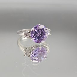 Sterling Silver Purple & White Multi-Stone Ring - Size 7.25