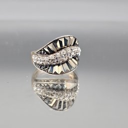 Sterling Silver Marcasite & CZ Statement Ring - Size 8