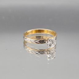 Seta Two-Tone Etched Solitaire Ring, Size 10