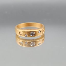 Matte Gold-Tone Heart Cutout Ring With Clear Accents - Size 7.25