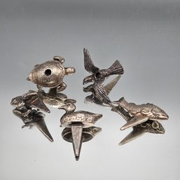 Vintage Pewter-Tone Animal Candle Holders Set - Turtle, Duck, Eagle, Fish, Frog