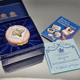 Halcyon Days Enamels Bilston & Battersea Trinket Box Pink Floral Basket W/ Box