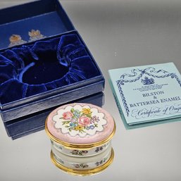 Halcyon Days Enamels Bilston & Battersea Oval Trinket Box Pink Rose Lace W/ Box