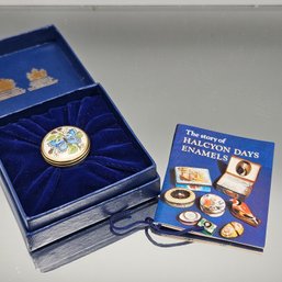 Halcyon Days Enamels Tiny Trinket Box Blue Butterfly & Berries W/ Box & Booklet