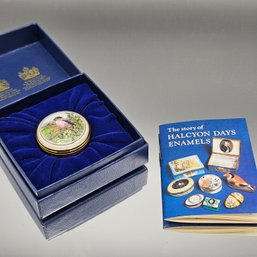 Halcyon Days Enamels Tiny Trinket Box Bullfinch Bird On Branch W/ Box & Booklet