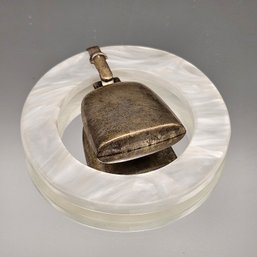 Sterling Silver & Celluloid Baby Rattle Teething Ring Cowbell Charm