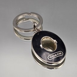 COACH Vintage Black Enamel & Silver Tone Oval Keychain