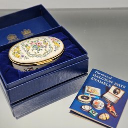 Halcyon Days Enamel Trinket Box Floral Rose Oval Bilston England Original Box