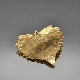 Gold Tone Leaf Pendent Large Textured 2.5'