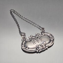 Sterling Silver 'rYE' Bottle Tag .280oz