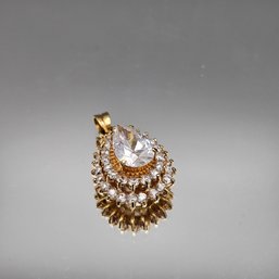 Gold Tone Teardrop Crystal Halo Pendant