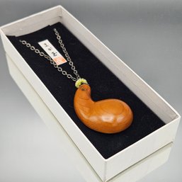 Japanese Magatama Wooden Pendant Necklace W/ Box