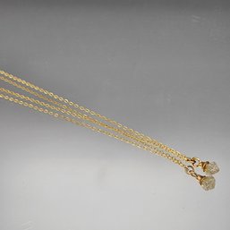 Gold Tone Cable Chain Necklace With Raw Clear Crystal Pendant