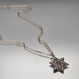Sterling Silver Marcasite Star Of David Pendant Necklace USA 925
