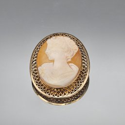 Winard 12K Gold Filled Hand Carved Shell Cameo Brooch Pendant