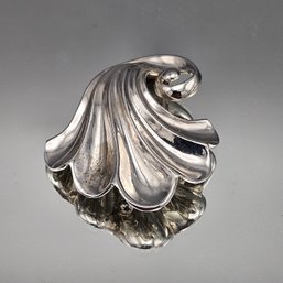Trifari Crown Alfred Philippe Silver Tone Swirl Shell Brooch