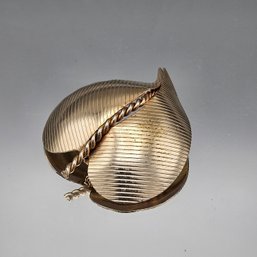 Gold-Tone Ribbed Modernist Leaf Brooch
