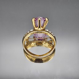 Oversized Purple Crystal Ring Brooch