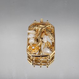 Vermeil Sterling Silver Triple-Strand Floral Pearl Pendent- 6.2g