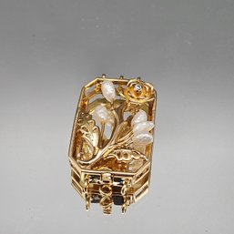 925 Silver Vermeil Triple-Strand Pearl & Diamond Floral Pendent