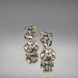Rhinestone Disco Ball Dangle Clip-On Earrings