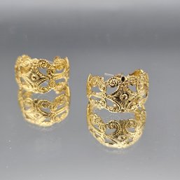 Gold-Tone Filigree Openwork Wide Hoop Post Earrings