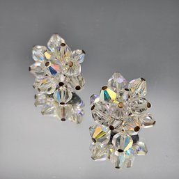 Aurora Borealis Crystal Cluster Clip-On Earrings