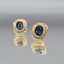 Blue Oval Stone Octagon Post Earrings