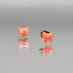 Tiny Pink Enamel Butterfly Stud Earrings