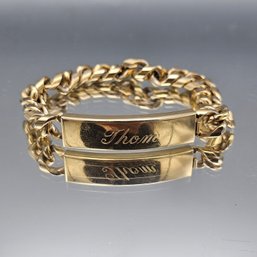Speidel USA Gold Tone ID Curb Link Bracelet Engraved 'Thom' 1979