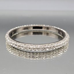 Silver Tone Pave Rhinestone Bangle Bracelet 2.5' Inner Diameter Stackable Sparkle