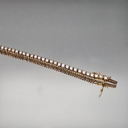 Gold Tone Sparkling Tennis Bracelet 7' Box Clasp