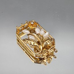 Vermeil Sterling Silver 3-Strand Floral Pendent Irregular Pearl Accents- .208 Oz