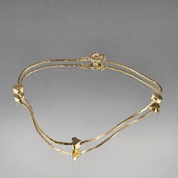 Gold Tone Double Chain Bracelet W/ Heart Spacers 8'